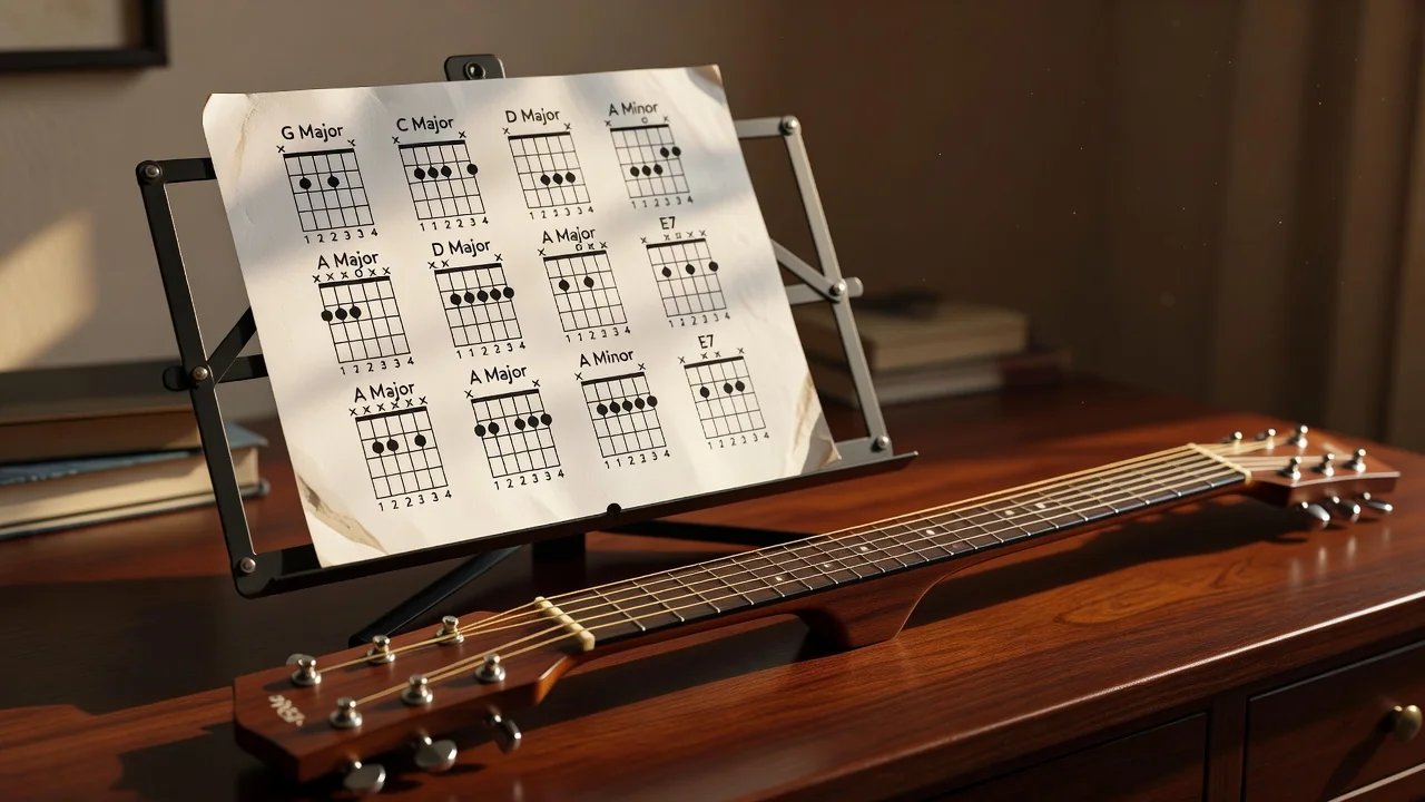 Gitar akor diyagramları ve nota sehpası