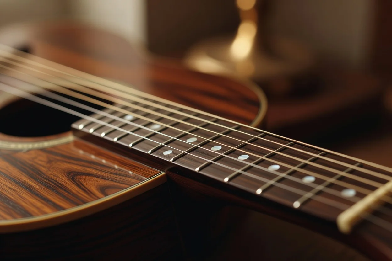 Gitar klavyesinde perdeler ve nota işaretleri