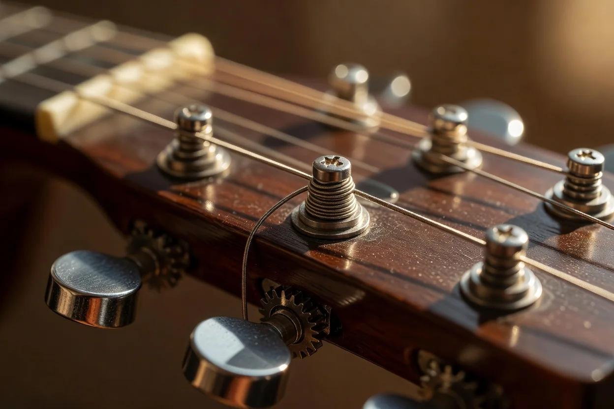 Gitar burgusuna sarılan yeni tel
